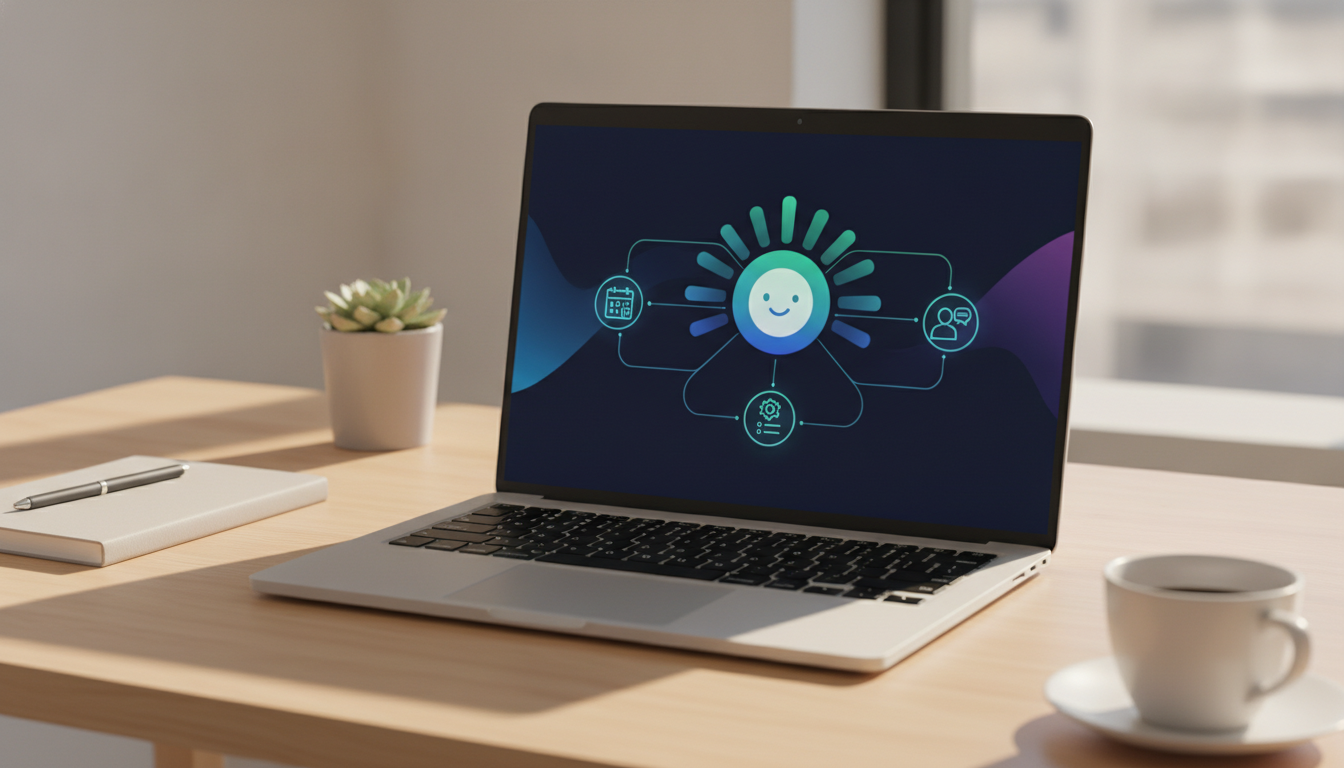AI agents concept showing a website assistant connected to simple business tools