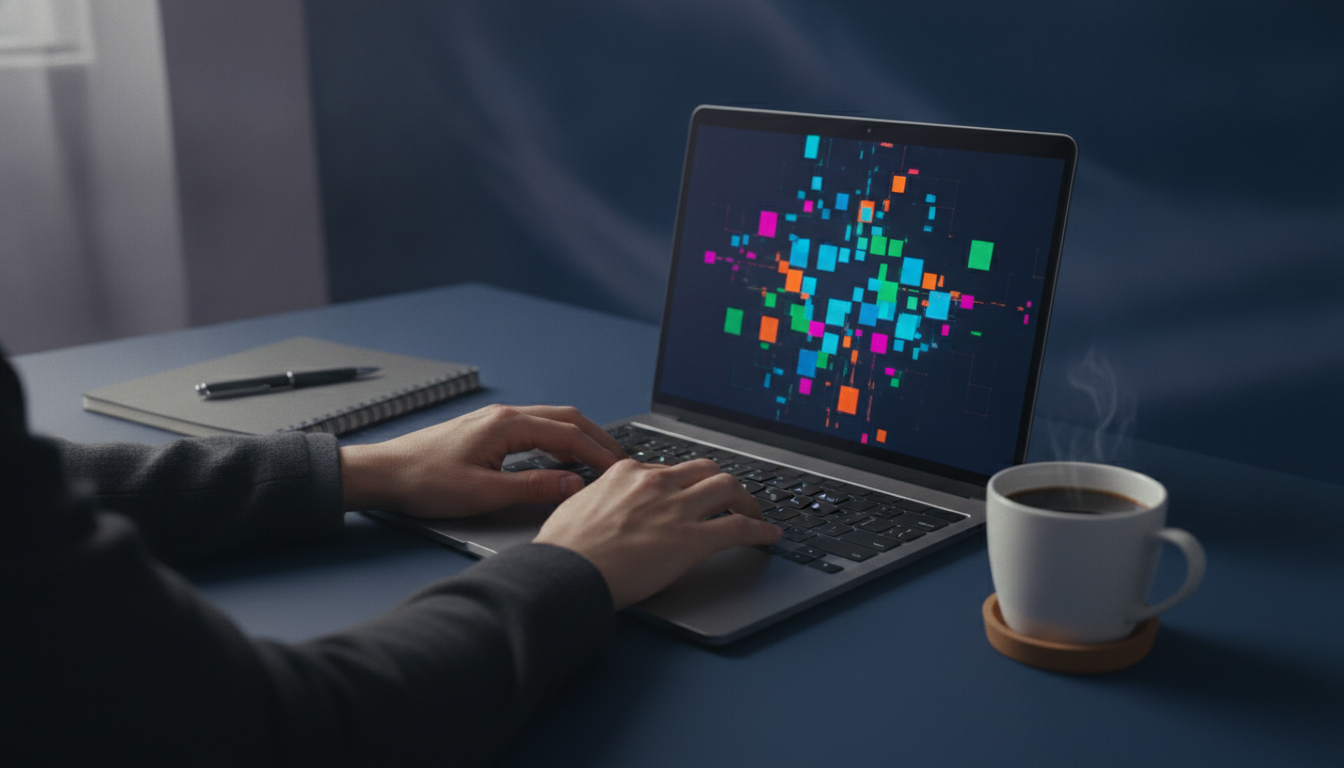 Developer reviewing a Vite 8 project upgrade on a laptop