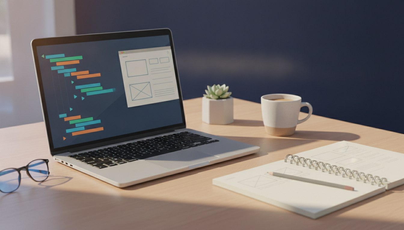 Web developer learning to build a website at a desk