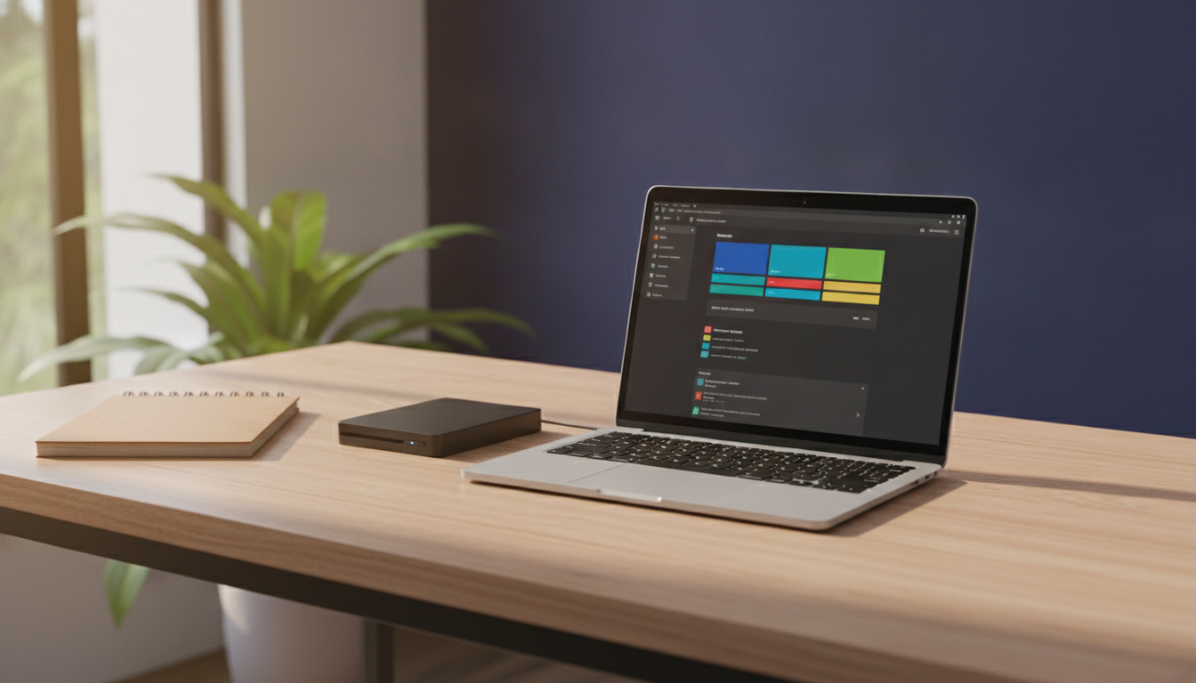 WordPress 7.2 testing setup shown on a laptop beside a backup drive